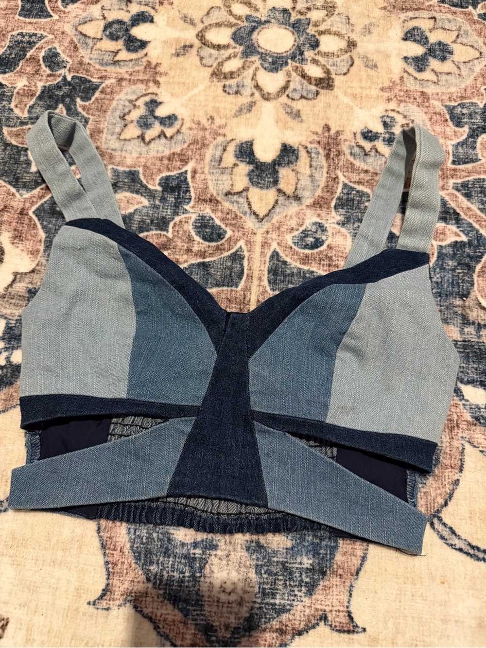 Signature Denim-Style Colorblock crop top in Light and Dark Blue